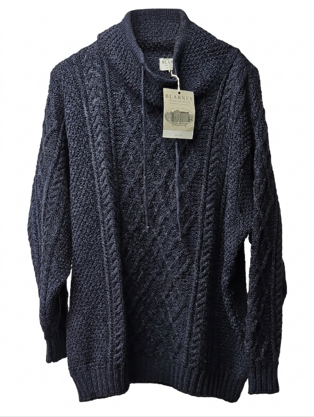 Blarney Woollen Mills 100% Merino Wool Mens XXL Cowl Neck Cable Knit Fisherman